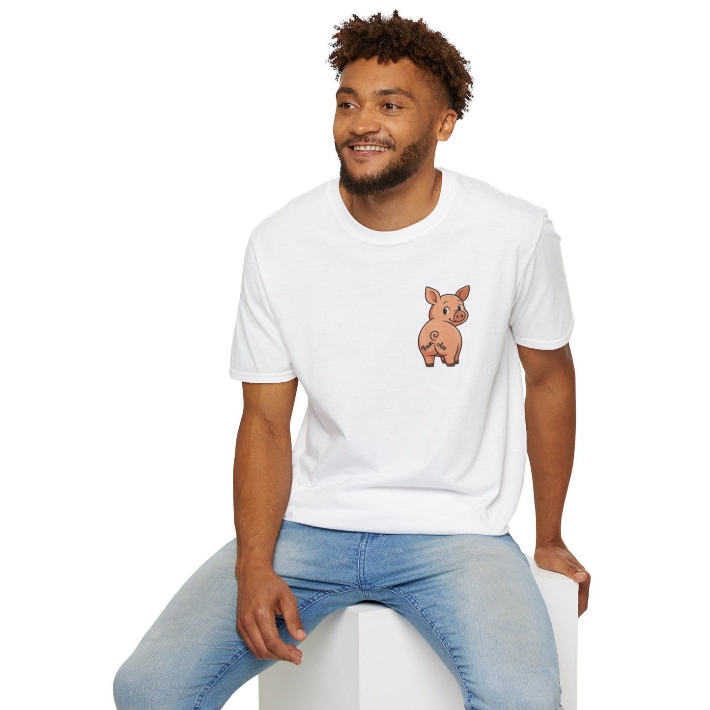 Pig Patch T‑Shirt — Cute Cartoon Pig Pocket Graphic Tee